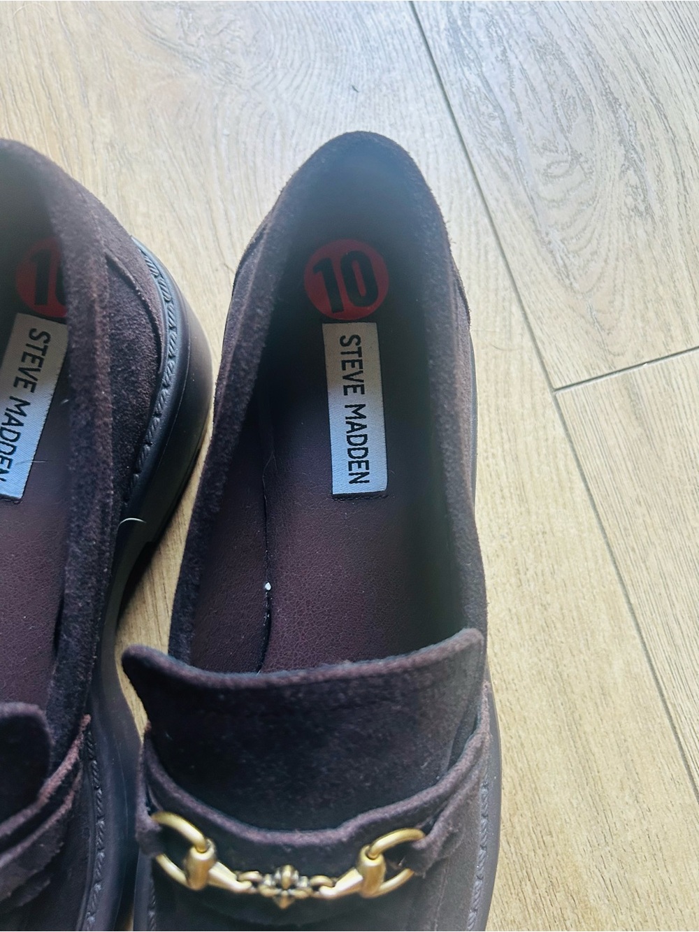 Steve Madden Dark Brown Suede Loafers with Gold Bit - Picture 3 of 4